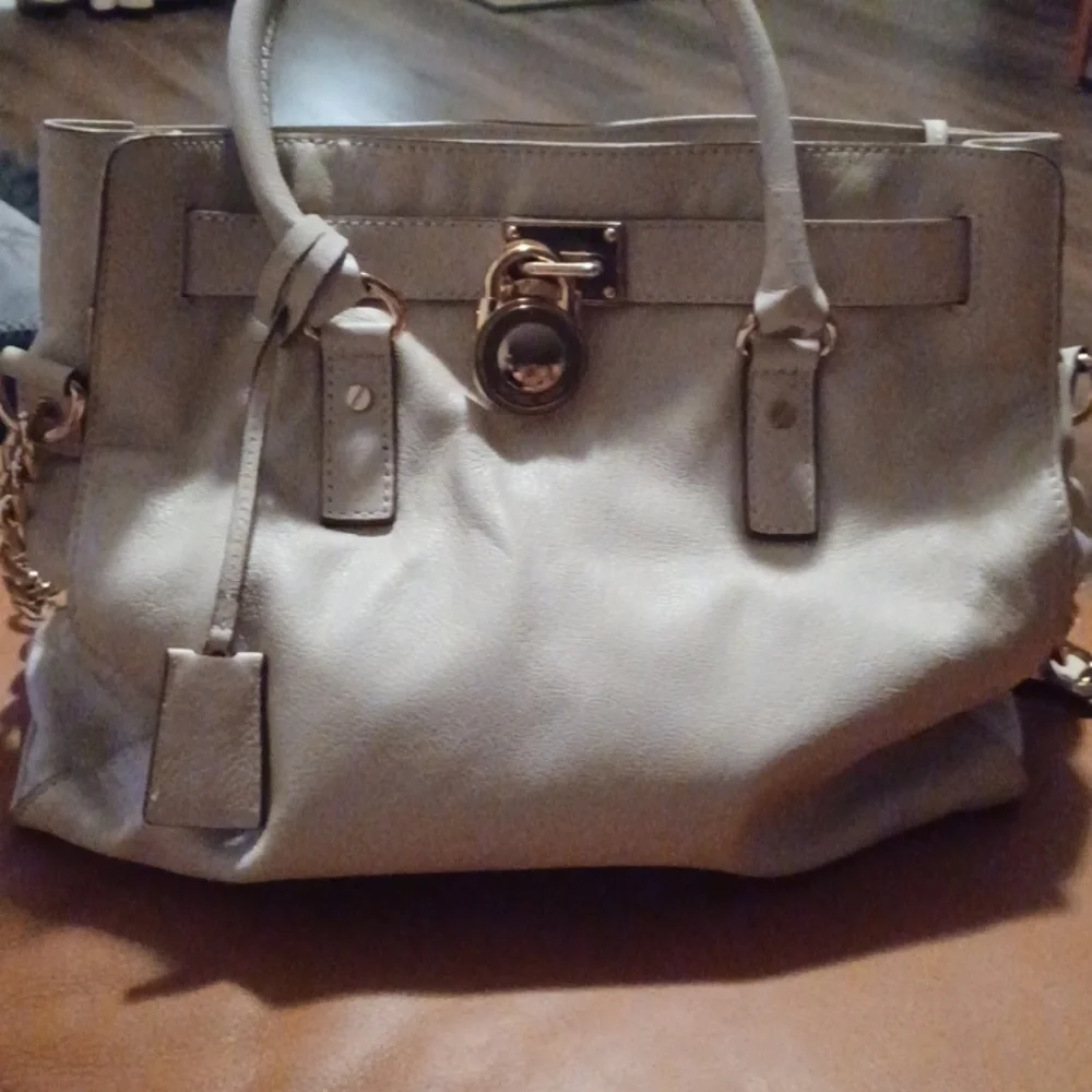 > Michael Kors Cream Leather Satchel with Gold Accents